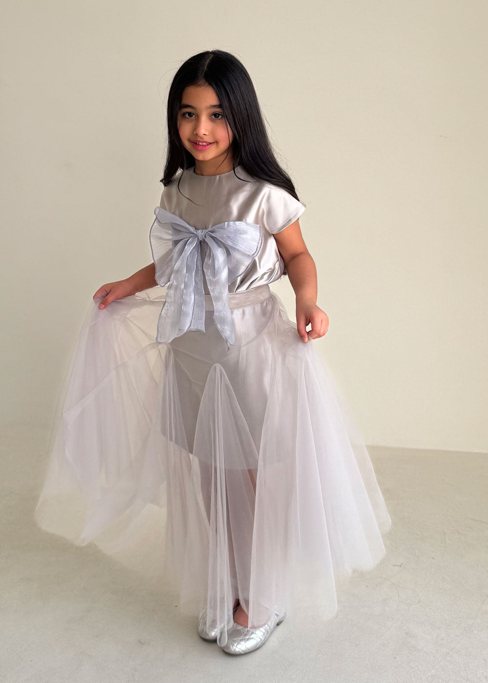 8241 Light Blue Toor Dress Set For Girls