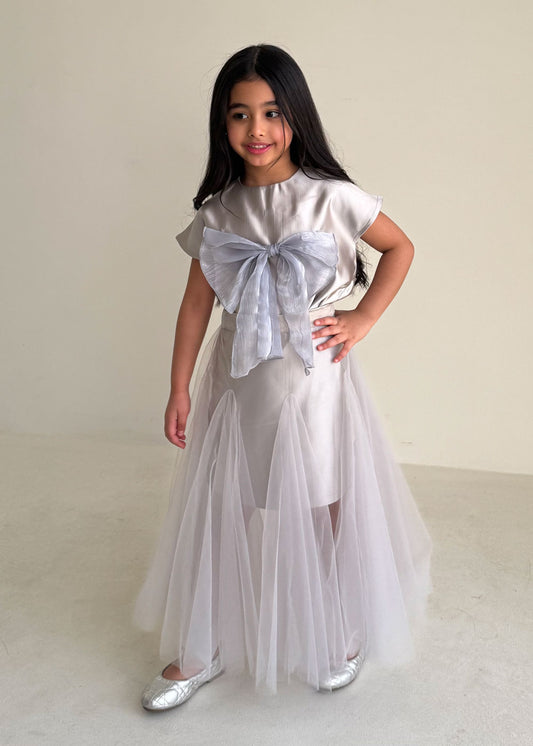 8241 Light Blue Toor Dress Set For Girls