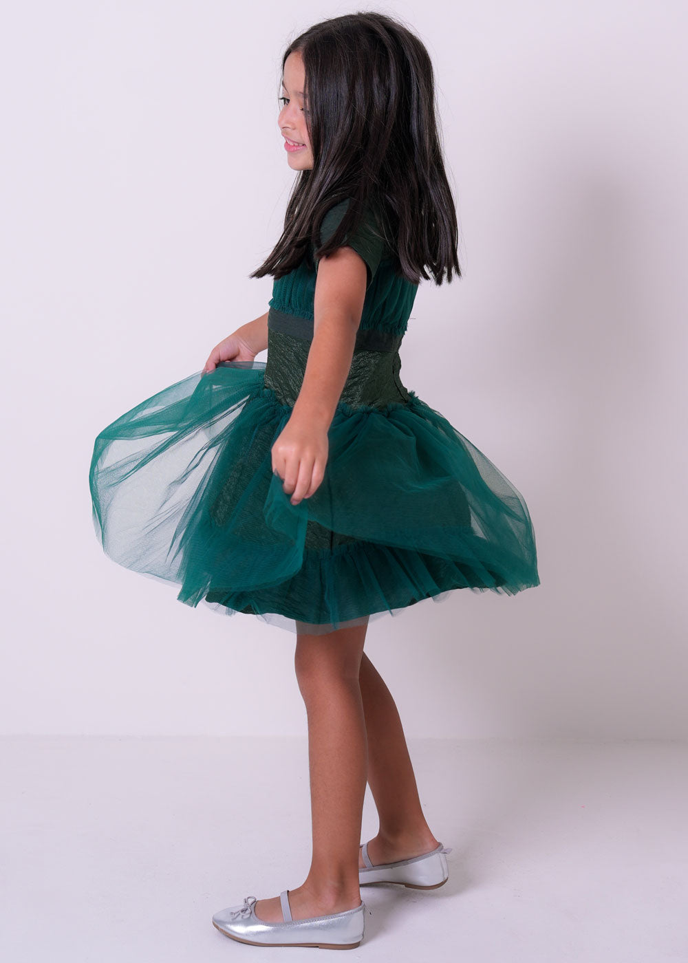 7934 Dark Green Saudi National Day Dress For Girls