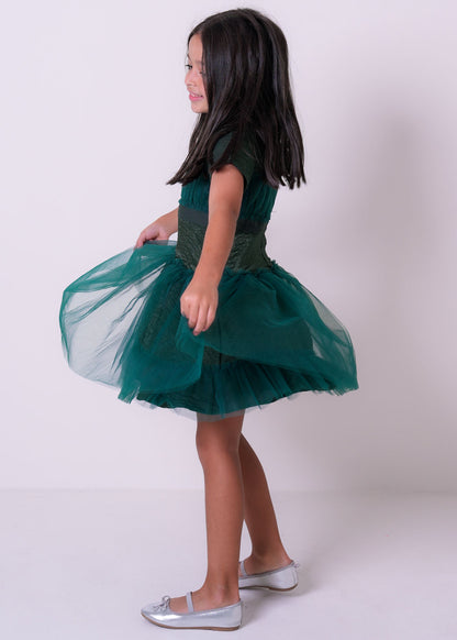 7934 Dark Green Saudi National Day Dress For Girls