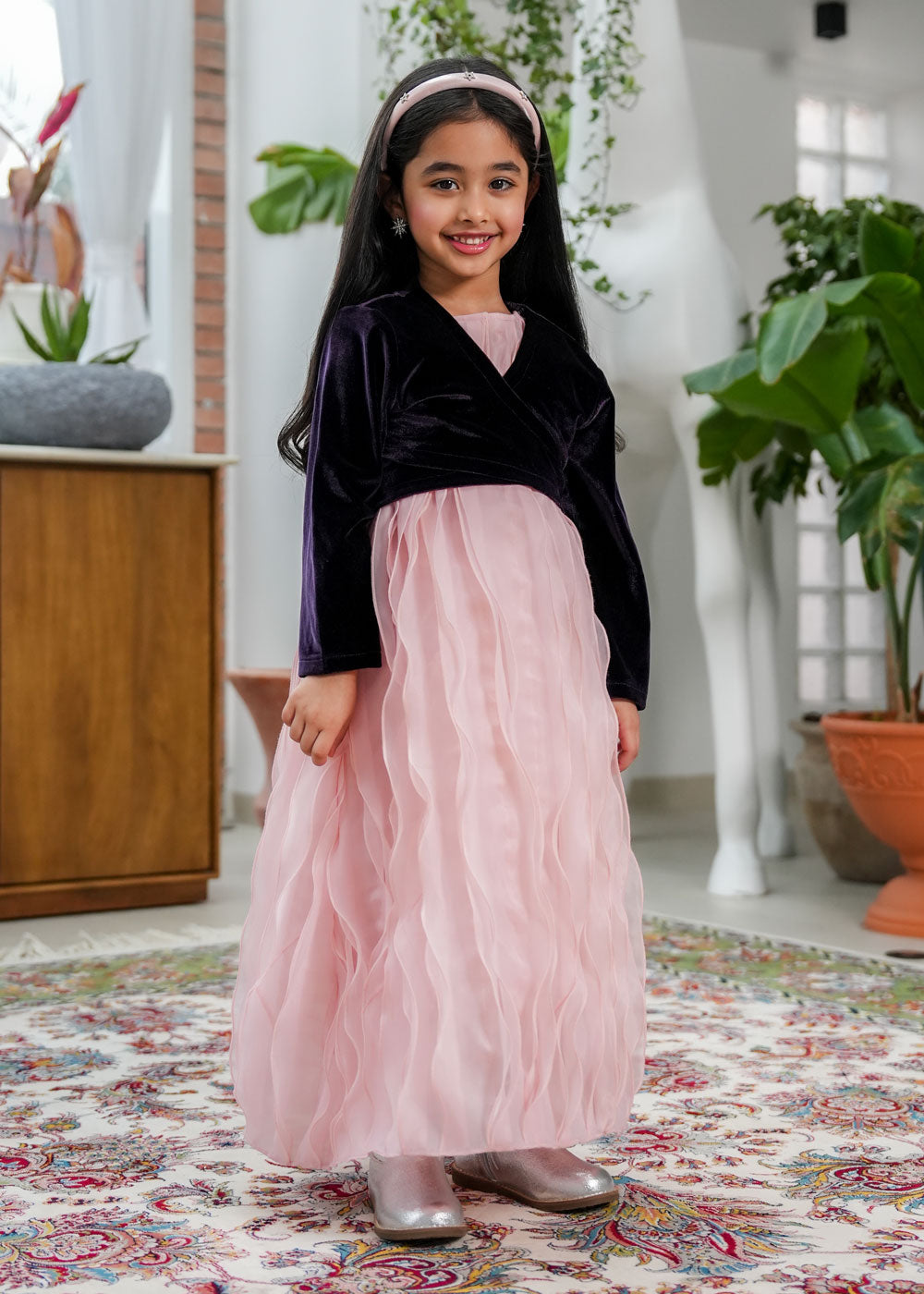 8042 Purple Daraa Velvet Set For Girls