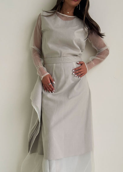 8196 Light Beige Top And Skirt Set For Women