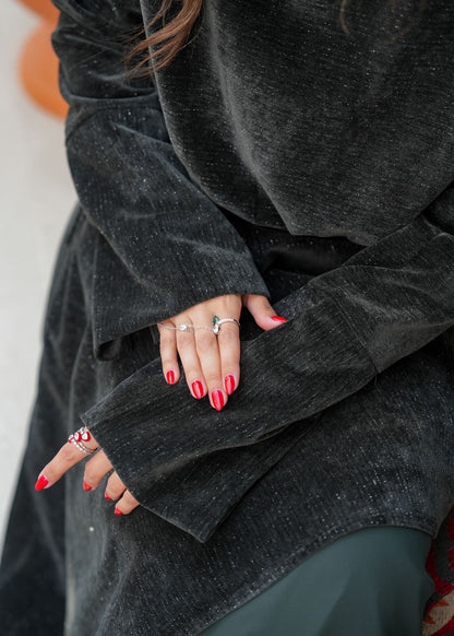 8086 Dark Green Velvet Daraa Set For Women