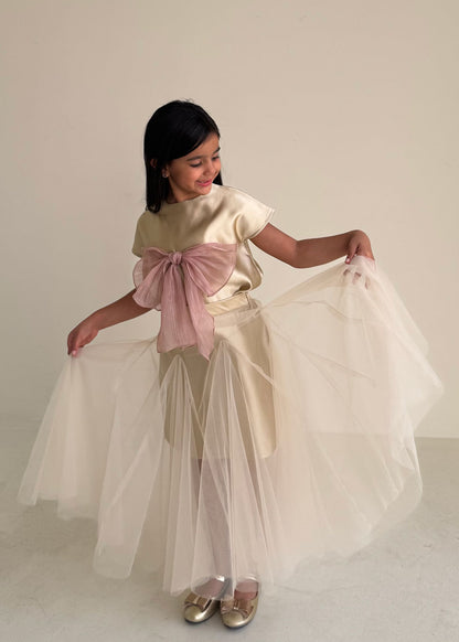 8241 Beige Toor Dress Set For Girls