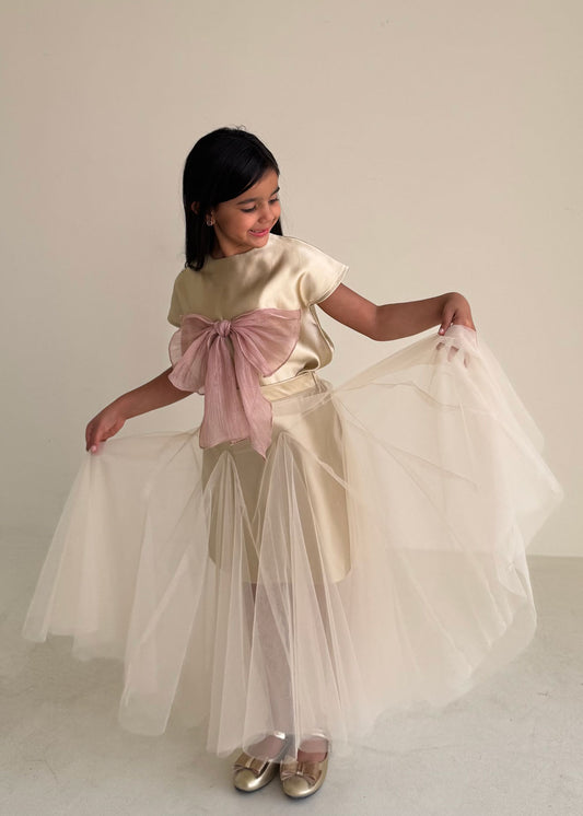 8241 Beige Toor Dress Set For Girls