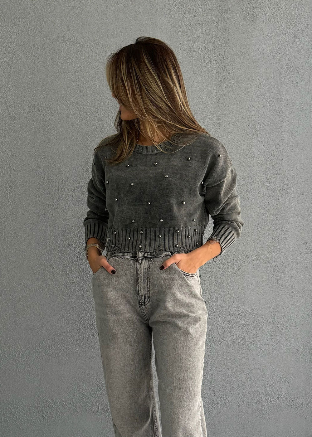 7675 Dark Grey Pullover For Women