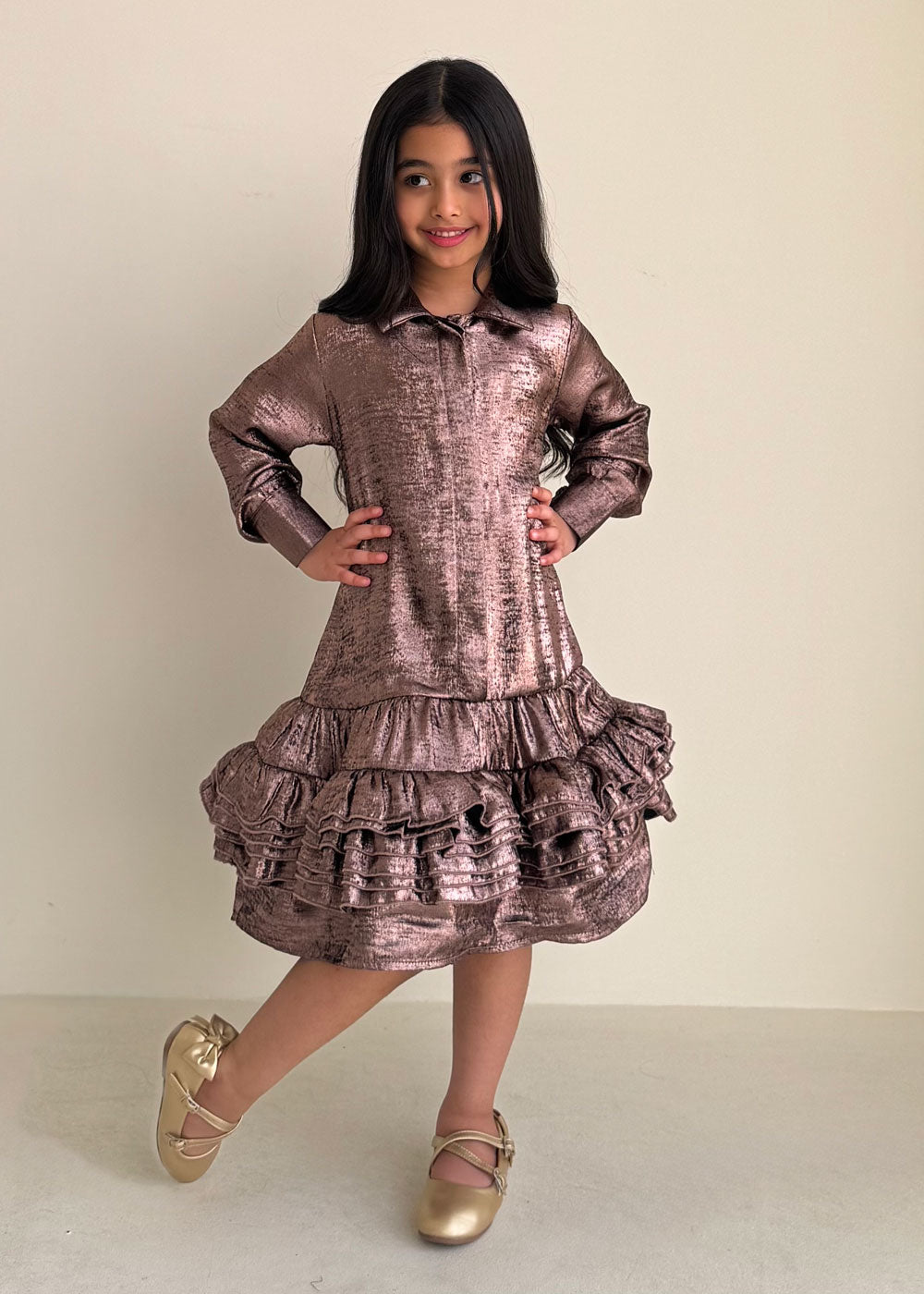 8250 Red Metallic Dress For Girls