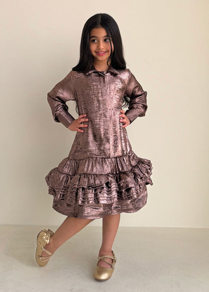 8250 Red Metallic Dress For Girls