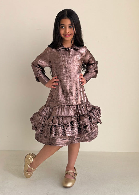 8250 Red Metallic Dress For Girls