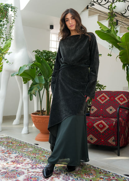 8086 Dark Green Velvet Daraa Set For Women