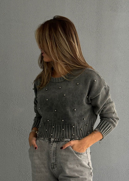 7675 Dark Grey Pullover For Women