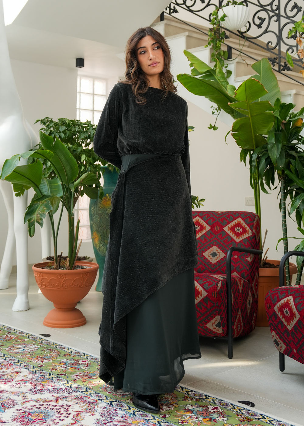 8086 Dark Green Velvet Daraa Set For Women