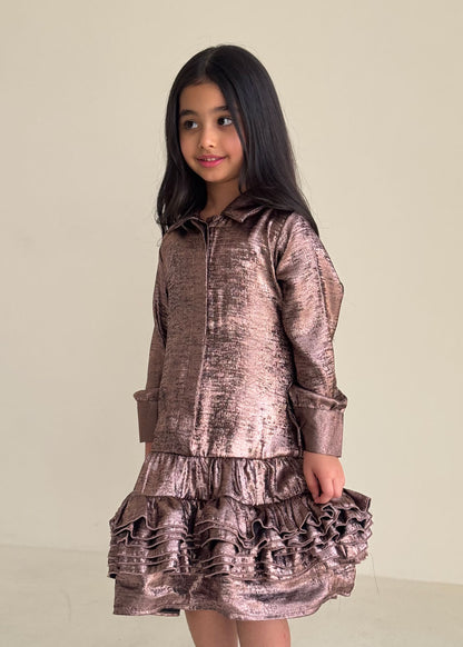 8250 Red Metallic Dress For Girls