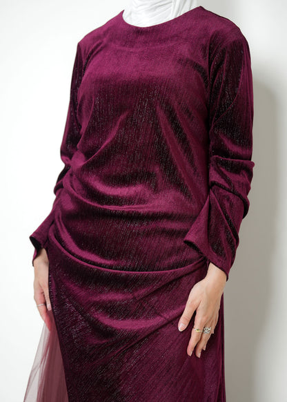 8098 Maroon Velvet Daraa Set For Women
