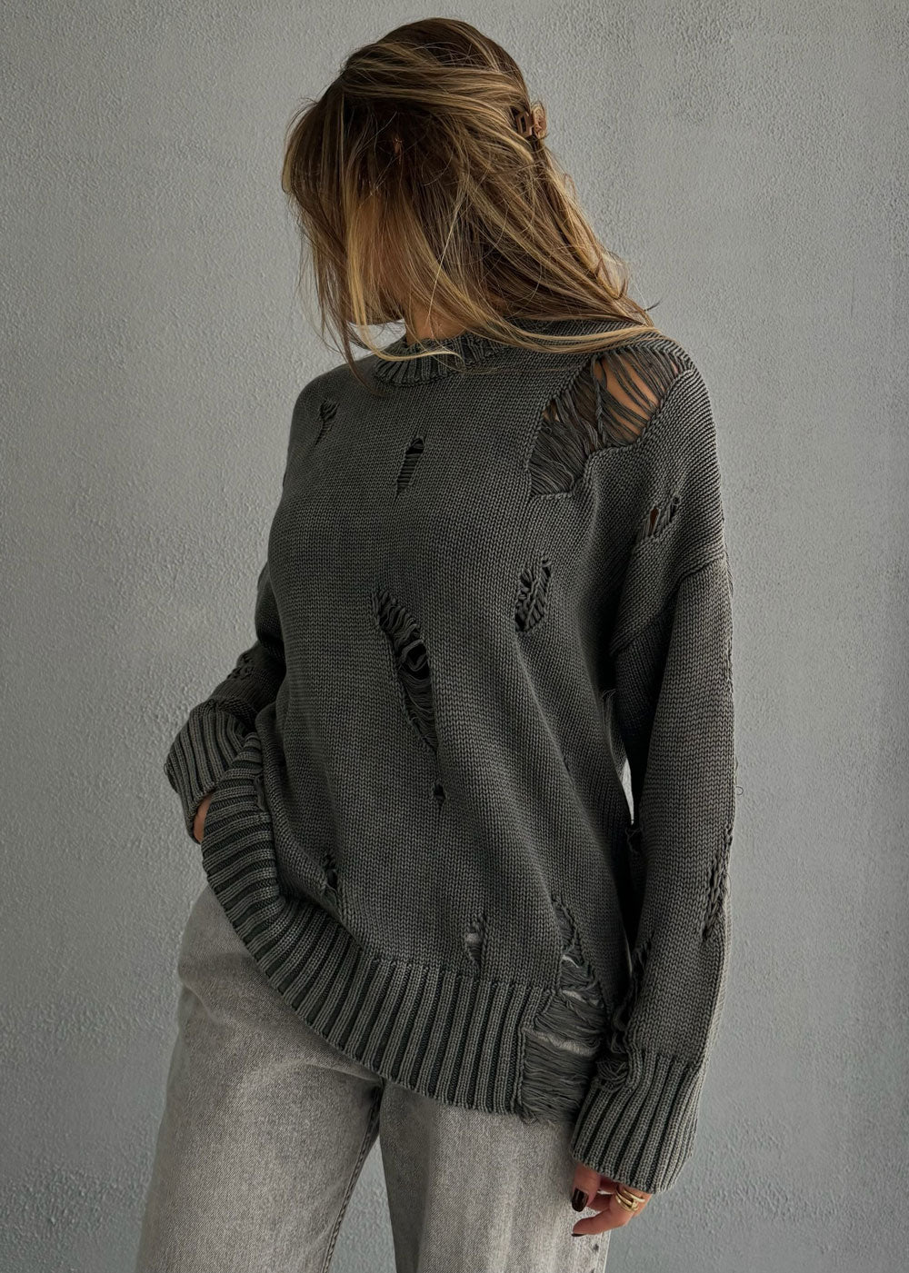 7676 Dark Grey Pullover For Women