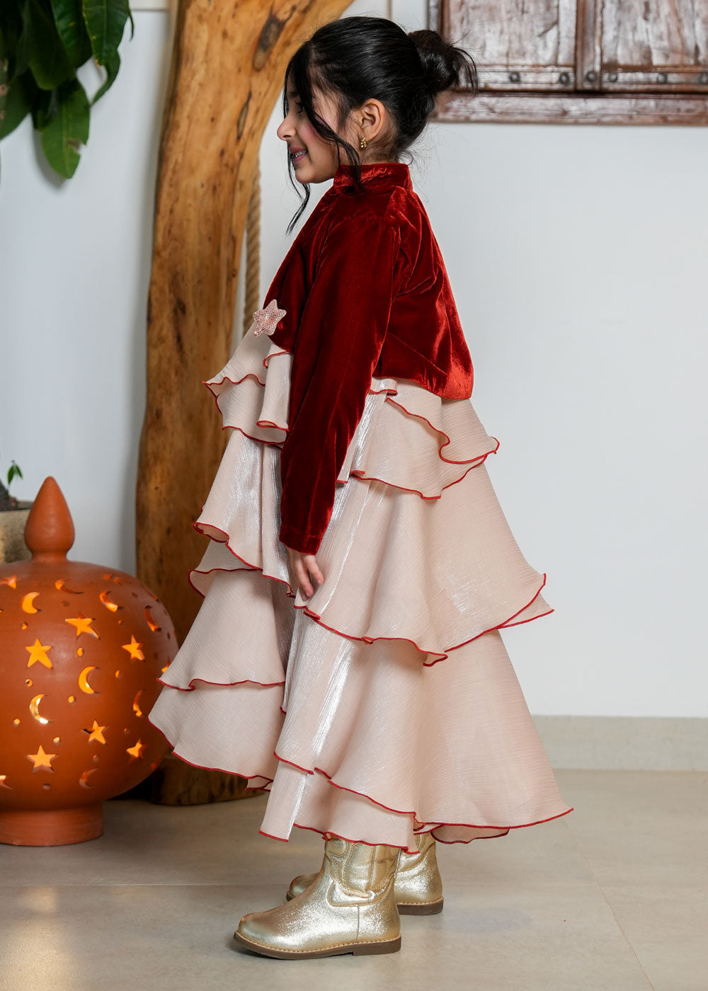 7995 Beige Daraa Set With Stars For Girls