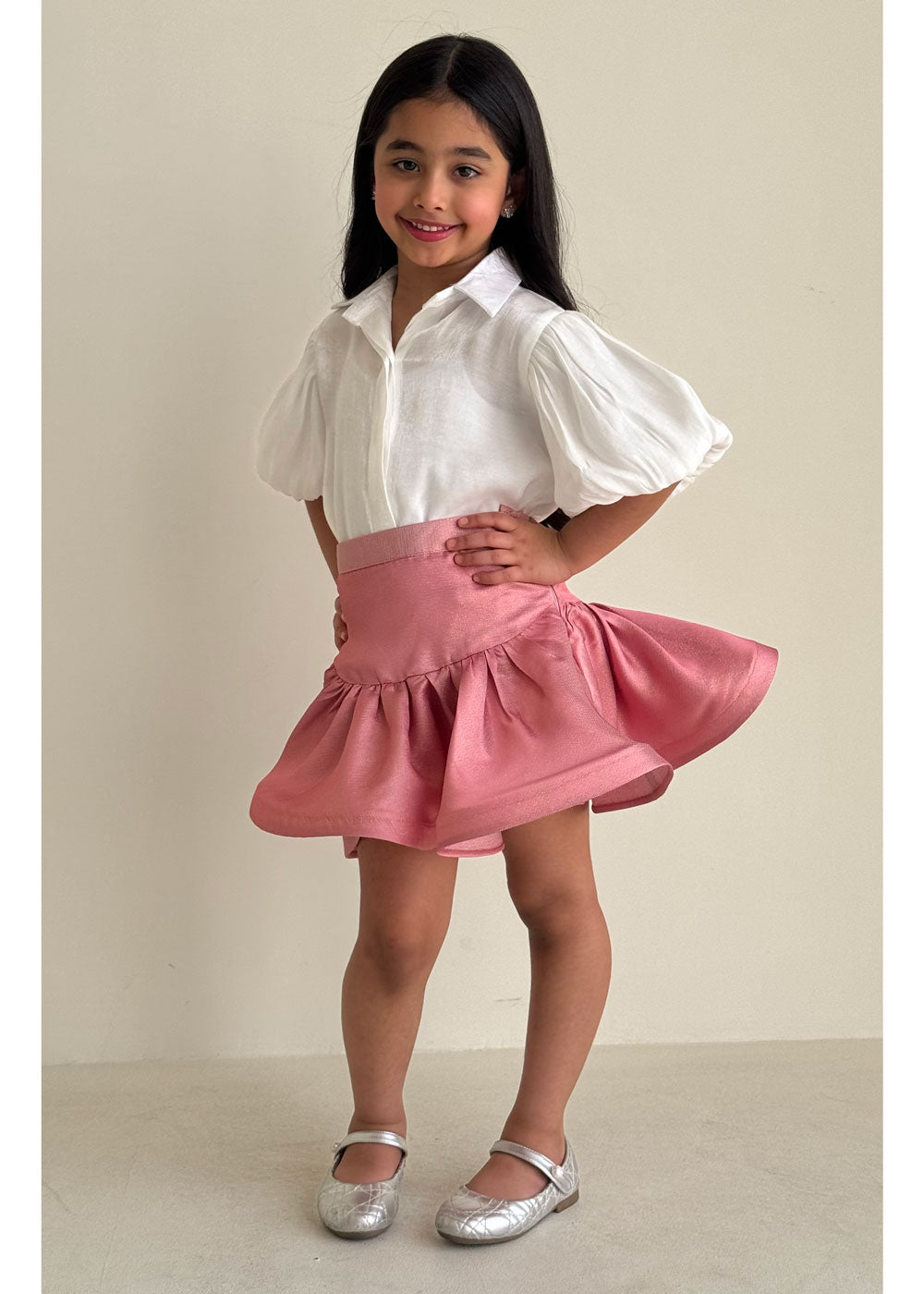 8242 Pink Shirt And Skirt Set For Girls