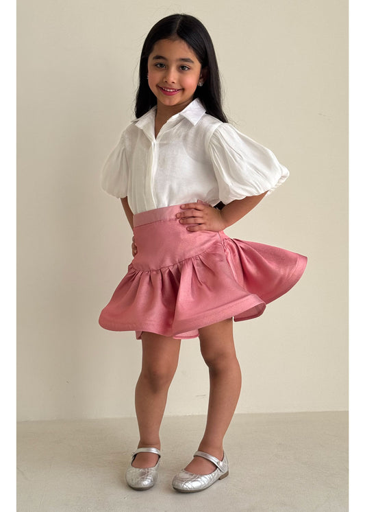 8242 Pink Shirt And Skirt Set For Girls