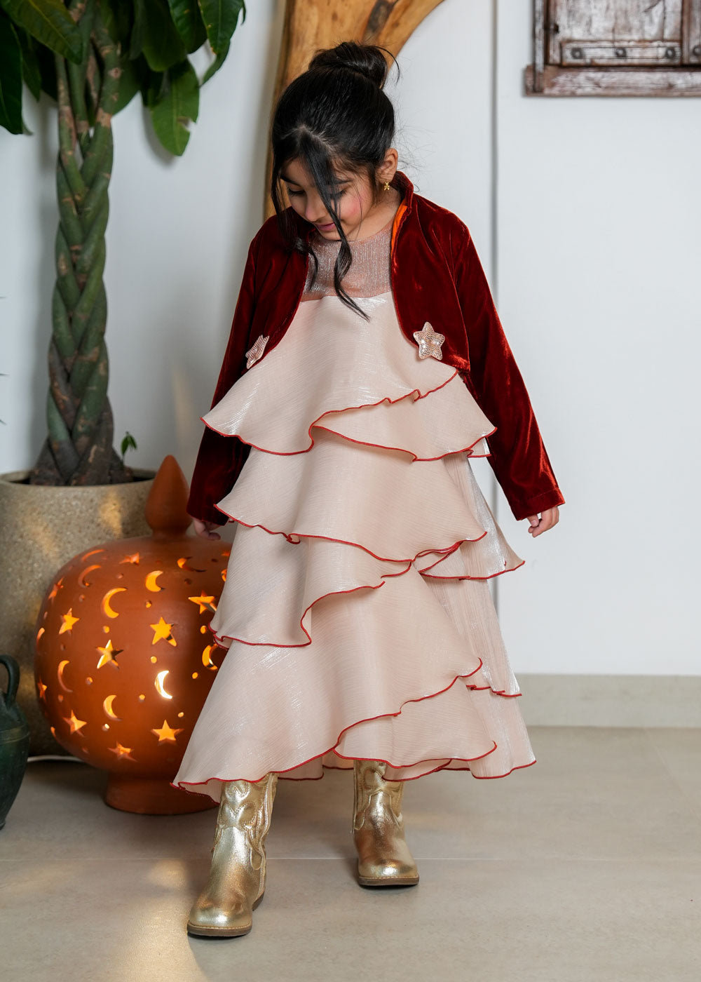 7995 Beige Daraa Set With Stars For Girls