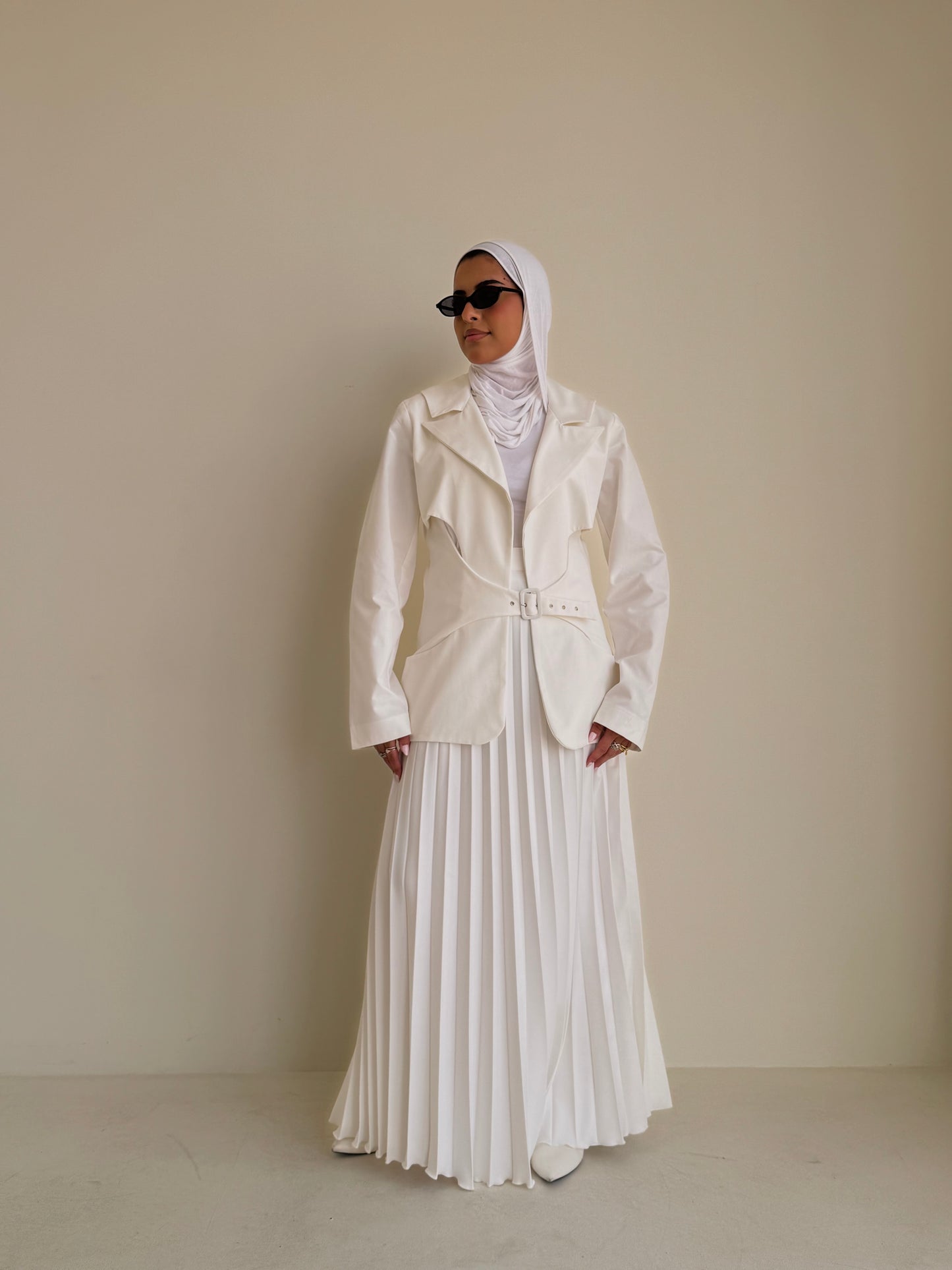 8240 Off White Blazer And Skirt Set For Women