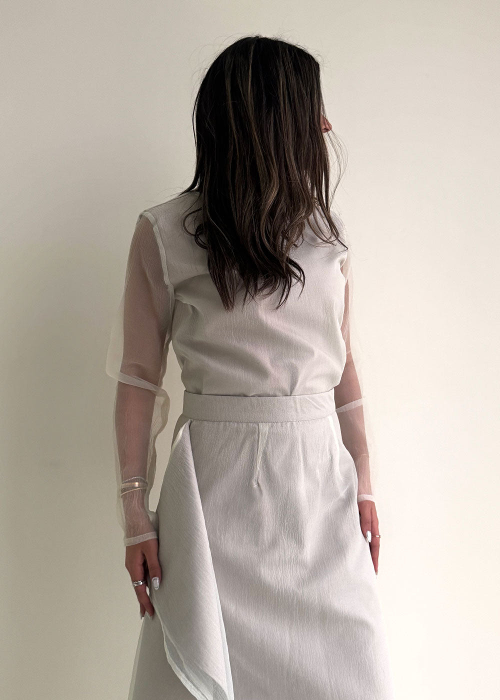 8196 Light Beige Top And Skirt Set For Women