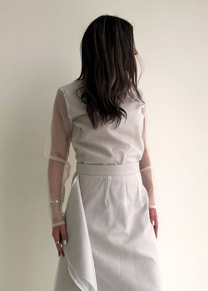 8196 Light Beige Top And Skirt Set For Women