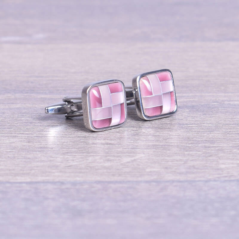 Silver Cufflink With Pink Stones