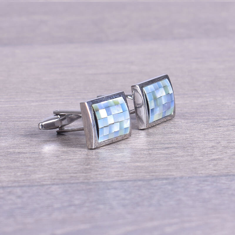 Silver Cufflink With Shiny Squares