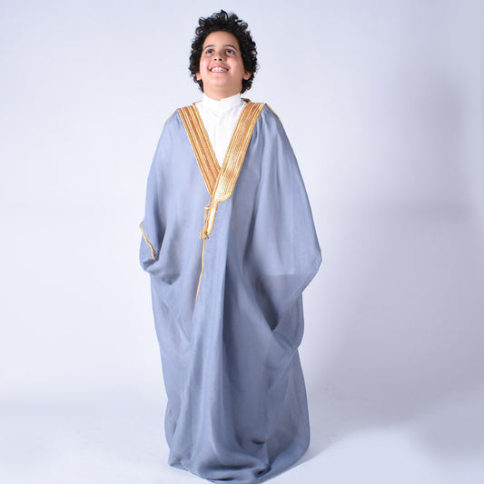 Gray Bisht Al Nukhba For Boys (With Name Embroidery)