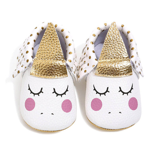 Polka Dots Unicorn Shoes With Golden Headband For Girls