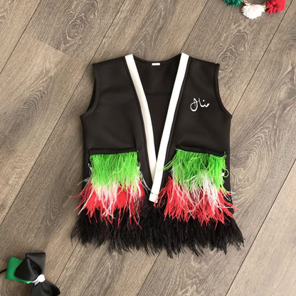 Black Sponge Vest With Feather Pocket For Girls (With Name Embroidery)