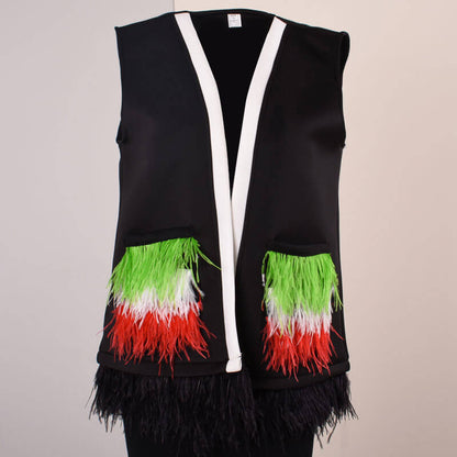 Black Sponge Vest With Feather Pocket For Girls (With Name Embroidery)