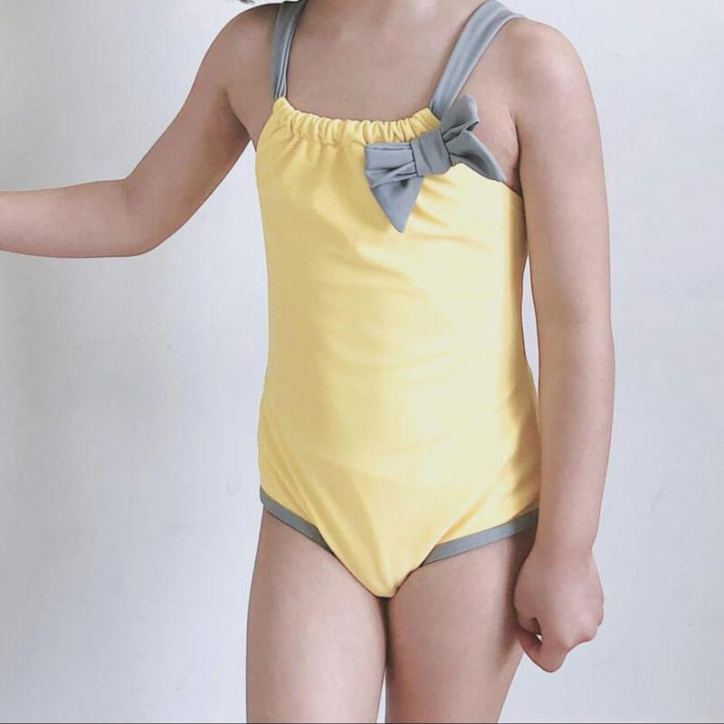 Yellow Swimsuit and Grey Bow with Swimming Cap