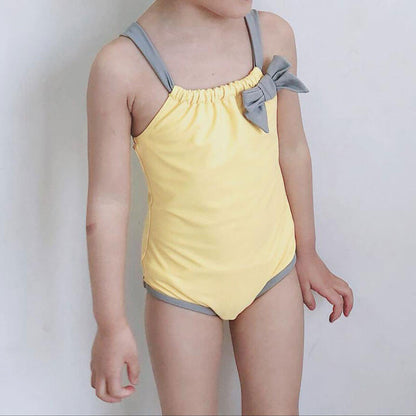 Yellow Swimsuit and Grey Bow with Swimming Cap