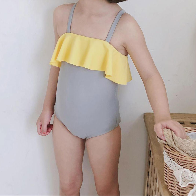 Grey Swimsuit with Yellow Rose and Kicks with Swimming Cap