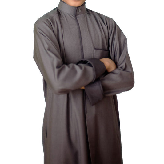 Al Jazeera Special dark-grey Winter Dishdasha for Boys (With Name Embroidery)