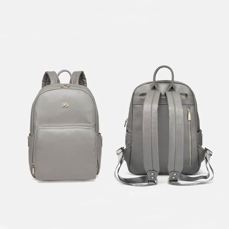 Grey Leather Maternity Backpack With Changing Pad Travel (With Name Embroidery)