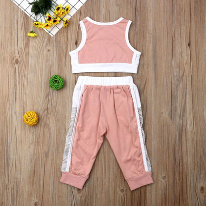 Two Pieces Pink Sleeveless Set For Babies (With Name Printing Option)