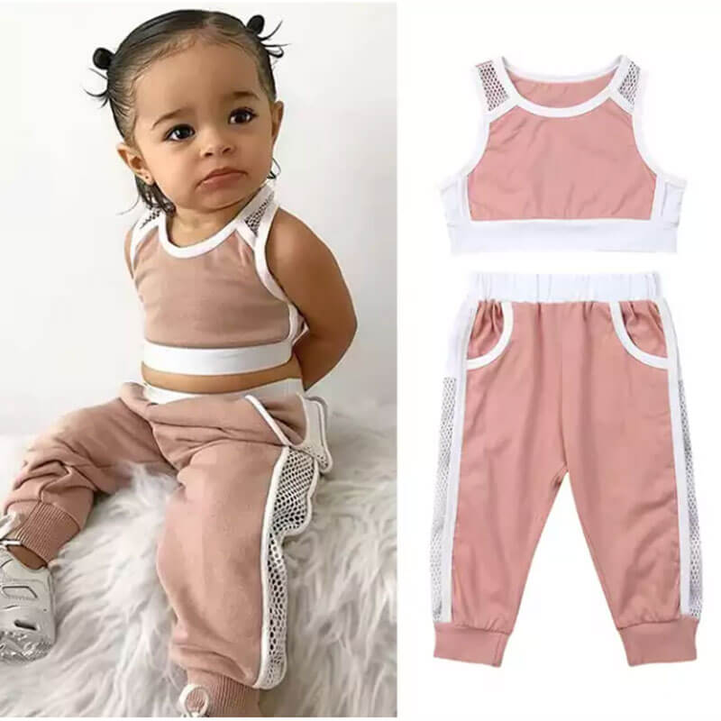 Two Pieces Pink Sleeveless Set For Babies (With Name Printing Option)