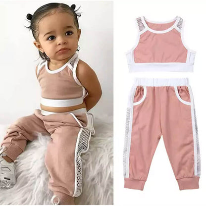 Two Pieces Pink Sleeveless Set For Babies (With Name Printing Option)