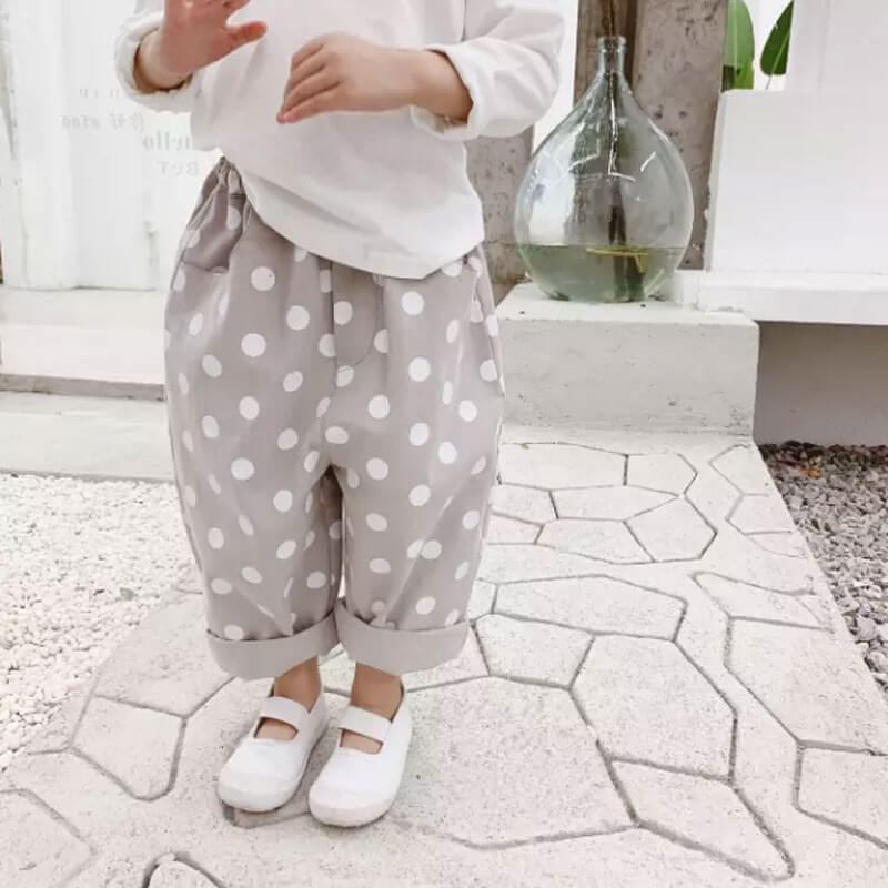 Grey Casual Bottoms With White Dots For Girls