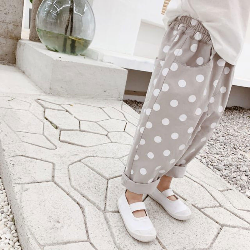 Grey Casual Bottoms With White Dots For Girls