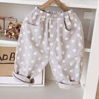 Grey Casual Bottoms With White Dots For Girls