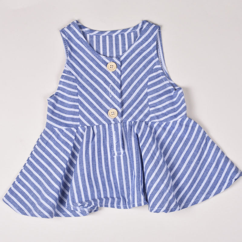 Sleeveless Blue And White Stripes Dress For Babies