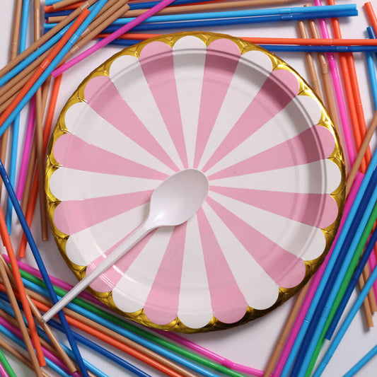 light-pink And White Pattern Paper Plate