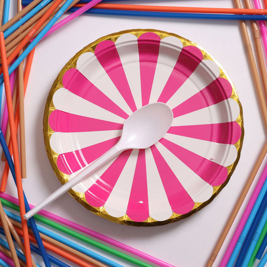 Pink And White Pattern Paper Plate
