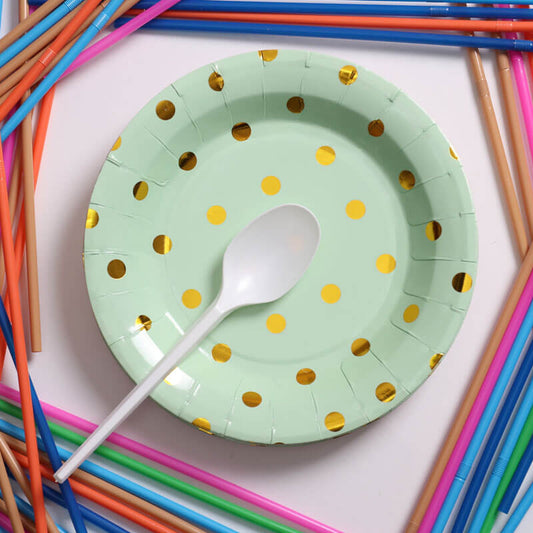 Green With Gold Dotted Paper Plate