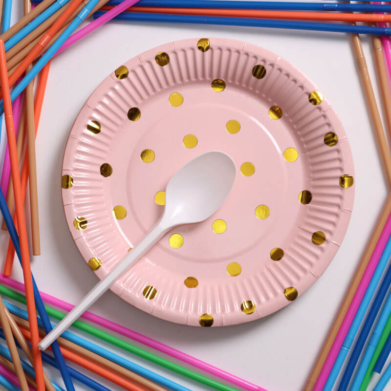 Pink And Gold Dotted Paper Plate