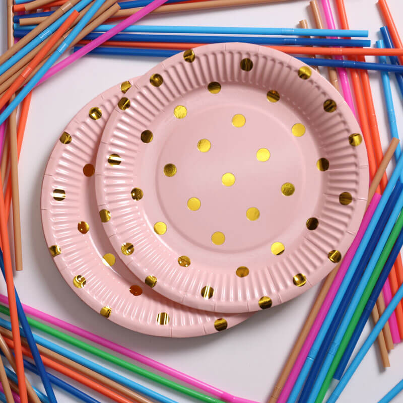 Pink And Gold Dotted Paper Plate