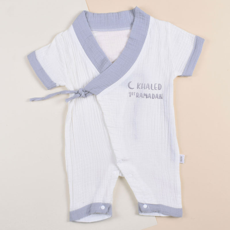 White And Grey Suit For Babies (With Name Embroidery)